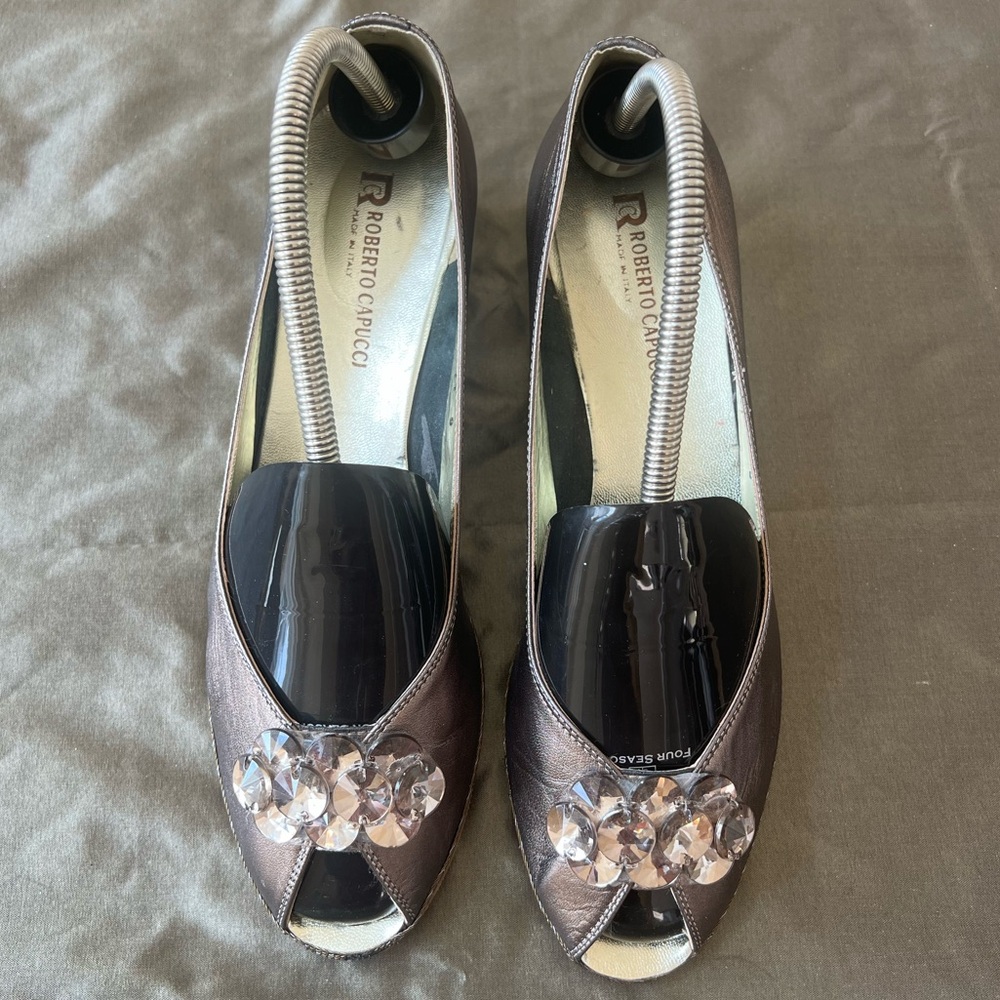Roberto Capucci Metallic Peep Toe Heels